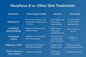 How Often Can I have Morpheus 8? 2 Table to show benefits of Morpheus 8 Avonmouth compared to other skin treatments